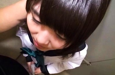 Amateur Asian doll in school uniform takes hard penis in mouth