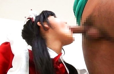 Yuuri Hozumi Asian in uniform licks and sucks dick with hunger