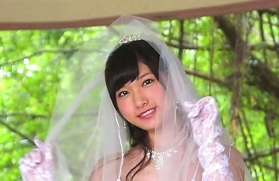 Ayaka Morikawa Asian poses in white lingerie and with bride veil