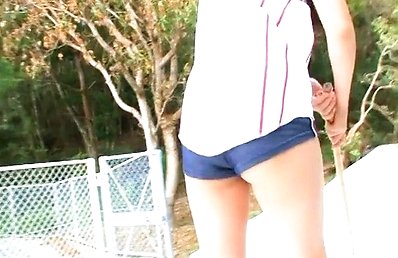 Chiaki Aoi Asian with long hair and push ups looks great at pool