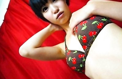 Natsumi Kasaoka Asian with leering curves touches her sexy lips