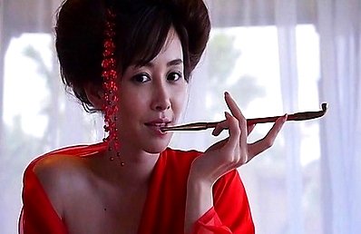 Anri Sugihara Asian geisha shows huge boobs in tiny bra on floor