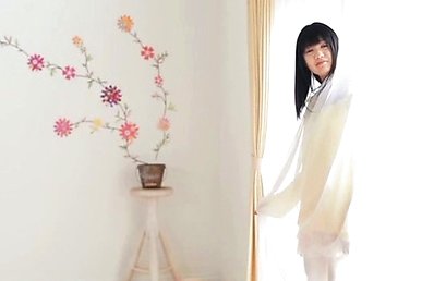 Kana Aono Asian playful and in long socks takes bra off smiling