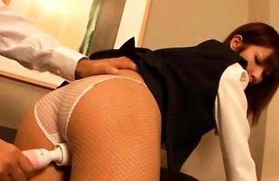Japanese AV Model has snatch aroused with vibrator over stockings