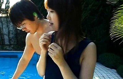 Momoko Tabata Asian with bee stings gets some massage at pool
