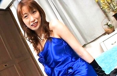 Nagisa Kurotani in fishnet has melons touched over blue dress