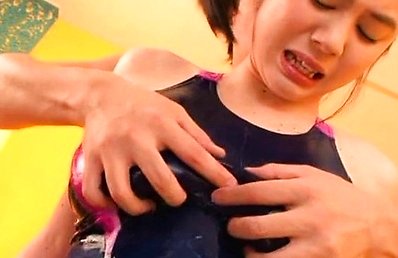 Aimi Yoshikawa has assets and bum fondled with oil over bath suit