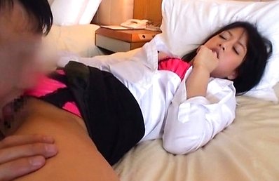 Amateur Asian in office suit has love box eaten from behind