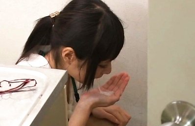 Mihono Sakaguchi Asian has mouth filled with shlong at toilet