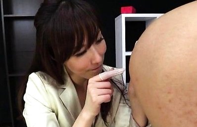 Reiko Sawamura Asian in office outfit licks woody over pants