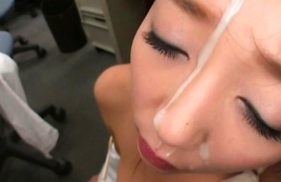 Chika Haruno Asian gets cum on face after is fucked at office