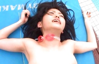 Kurumi Tachibana Asian topless gets cum on mouth at the pool