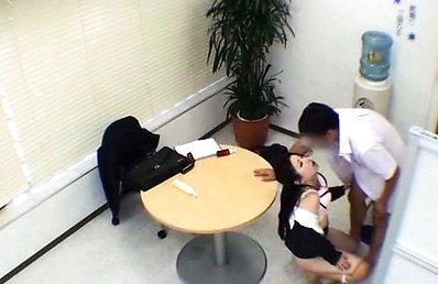 Japanese AV Model in office suit has boob sucked while is fucked