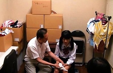 Japanese AV Model in school uniform has panty taken off by dude