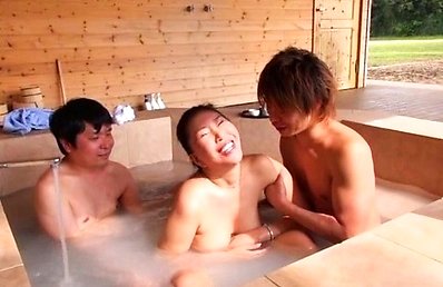 Japanese AV Model tries not to have boobies touched in jacuzzi