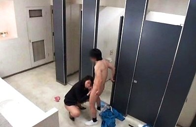 Japanese AV Model in office uniform sucks cock at men toilet