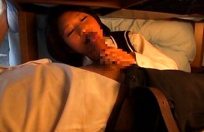 Japanese AV Model hides under the bed but has to suck joystick