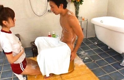 Erika Kashiwagi pretty Asian teen soaping up her naked boyfriend
