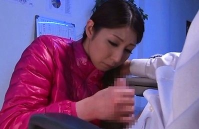 Hina Akiyoshi Asian in winter jacket strokes and sucks joystick