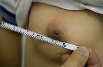 Rie Takasaka Asian teen shows tiny tits and gets nipples measured
