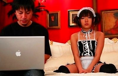 Mahiru Tsubaki is a marvelous Japanese porn star dressed in a maid uniform and she's prepared for hot action. She gets her sweet vagina drilled w