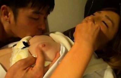 Amateur Asian doll sucks tool while her cunt is rubbed in 3some