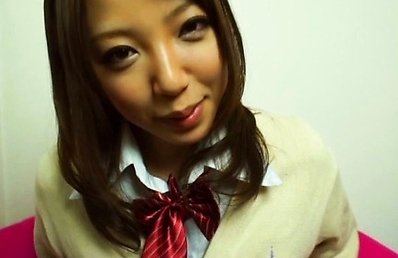 Saito Ookura Asian in uniform rubs her pussy in front of camera