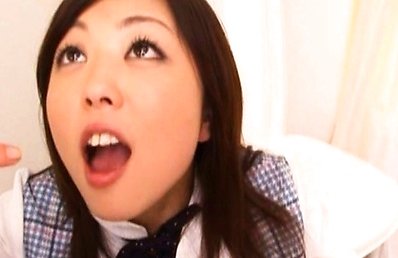 Yura Aikawa Asian in uniform waits for cum in mouth after bowjob