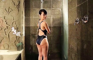 Hikaru Aoyama Asian with hot curves in bath suit loves showering