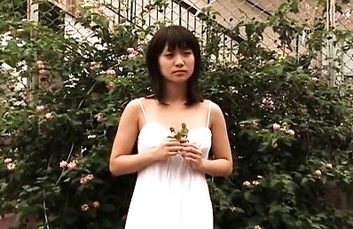 Yuko Oshima Asian in dress is romantic in the beach playground