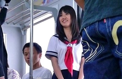 Adorable schoolgirl, Yayoi Yoshino likes to travel with trains because almost every time some elderly guys use an opportunity to touch her or even fuc