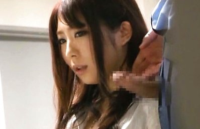 Japanese AV Model gets hard dick close to mouth and sucks it well