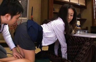 Matsuda Kumiko in office clothes has ass kissed sitting doggy