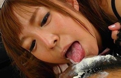 As a pet, Ren Misaki in lingerie has her nipples and pussy aroused with vibrators same time. She sucks one dong while getting another one in vagina, f