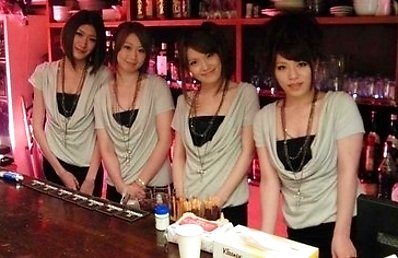 Lovely girls, Anna Kirishima, Haruka Sasano, Hinata Hyuga and Kana Suzuki are working in a new night club that has a very particular customer service