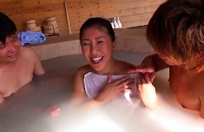 Japanese AV Model tries not to have boobies touched in jacuzzi