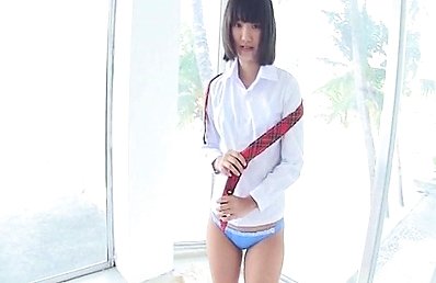 Miyuu Sasaki Asian shows nasty butt in blue scanty under uniform