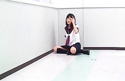 Runa Mizuki Asian shows peach in white scanty under uniform skirt