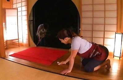 Reiko Shimura Asian gets vibrator over panty while cleaning floor