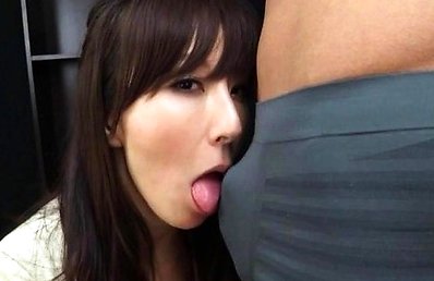 Reiko Sawamura Asian in office outfit licks woody over pants