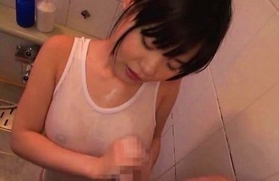Japanese AV Model has hot ass revealed under wet bath suit by guy
