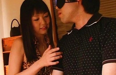 Tsubomi Asian puts masked man to suck her tits and undresses him