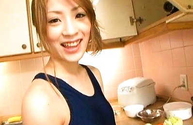 Yuu Mahiru adorable Asian girl in her tight blue swimsuit