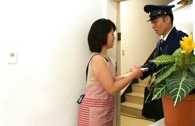 Chieko Oomura Asian touches  her boobs and slit under clothes