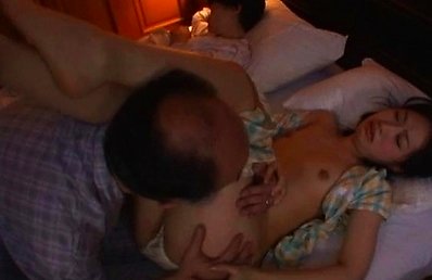 Tsugumi Uno Asian has tits licked while sleeping next to fellow