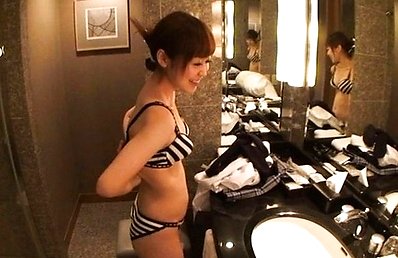 Yuu Shinoda Asian takes uniform and lingerie off in the bathroom