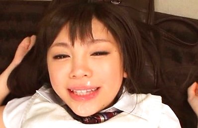 Rina Itou Asian gets dong under uniform skirt and cum on mouth