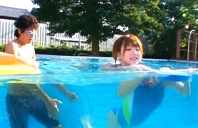 Saki Mishima Asian has nipples of big boobs licked at swimming
