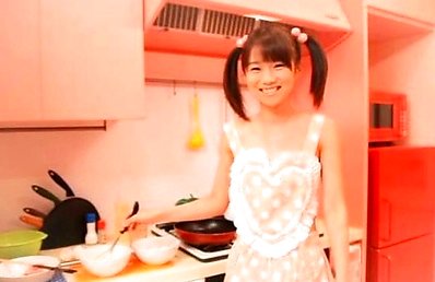 Japanese AV Model has cunt in panty exposed while cooking food