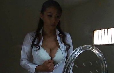 Sanae Asou Asian shows her nude big boobs on prison cabin window